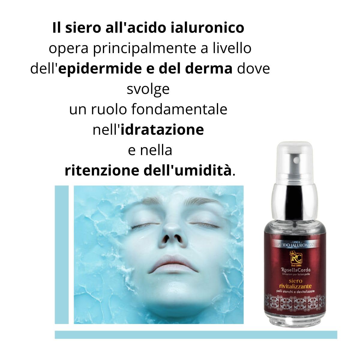 Siero rivitalizzante linea Acido Jaluronico RC, rimpolpante, coenzima Q10, vitamina B5 vitamina C della rosa canina per Uomo e donna,30 ml