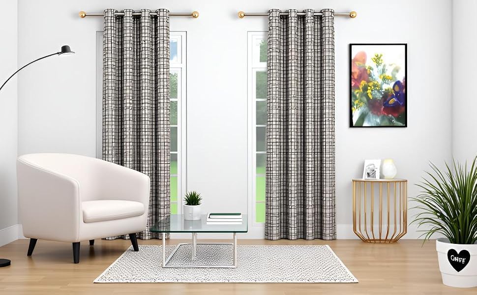 Image of Woah Geometric Pattern Grommet Curtains, 5 Feet for Living Room Bedroom|Geometric Pattern Faux Silk Room Darkening Door Curtains 4x7 feet (Red, 5 Feet Pack of 1)