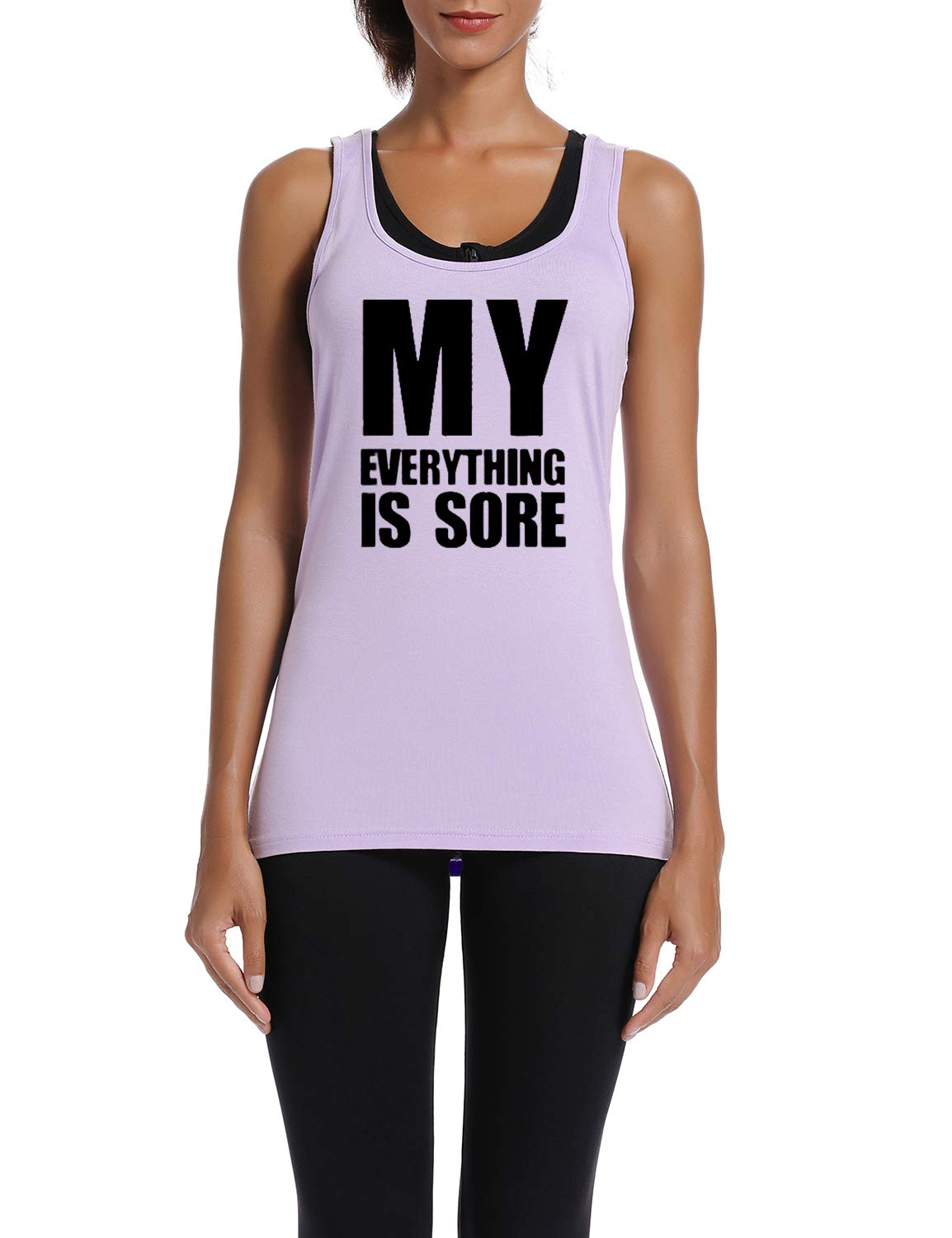 WINGZOO Workout Tank Tops for Women-Womens My Everything is Sore Funny Saying Fitness Gym Racerback Sleeveless Shirts (Purple, Large)