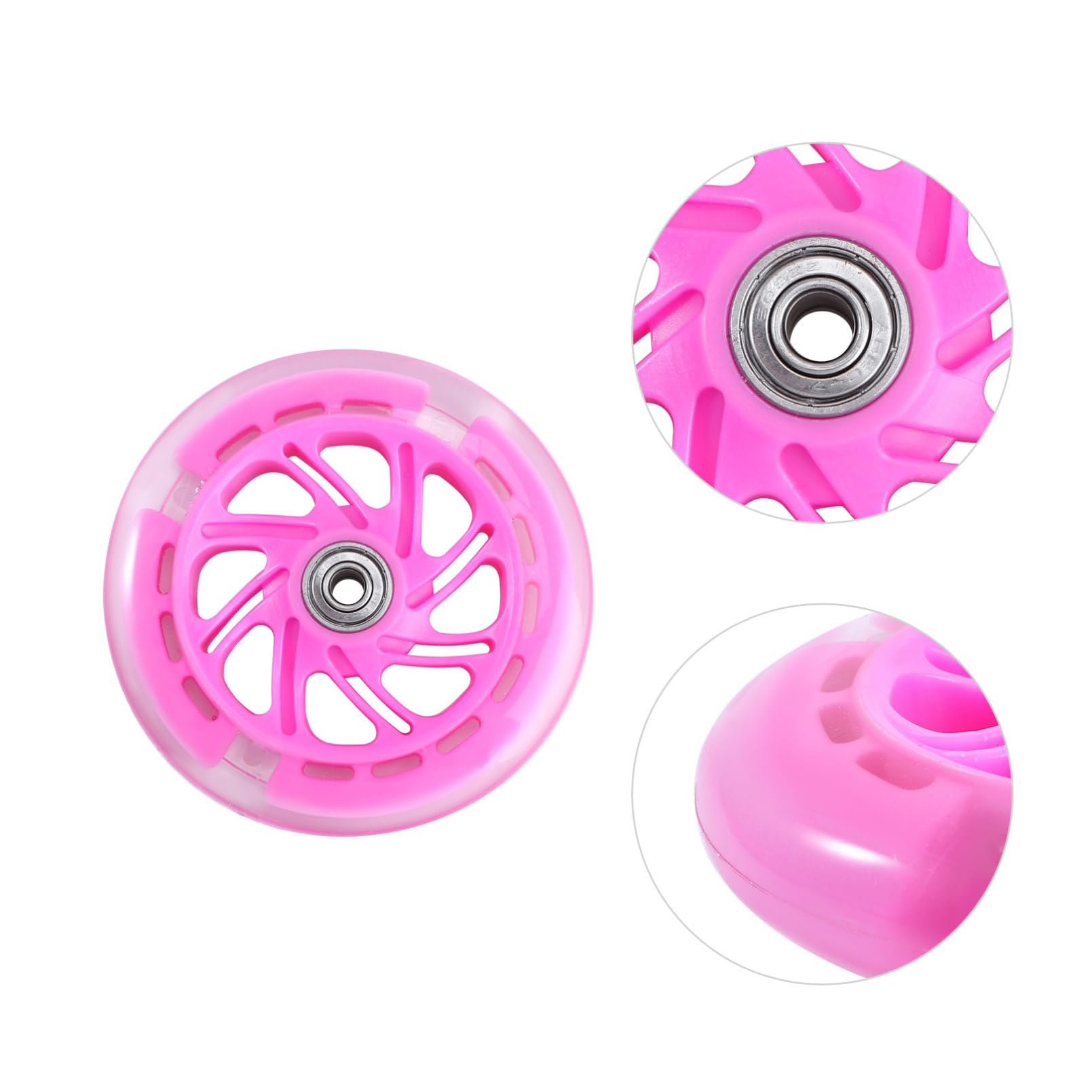 2 Ruedas de Repuesto para Patinete Luces de Pu Rosa, Alta Elasticidad y Buen Agarre, Ideales para Caminos de Concreto y Plazas
