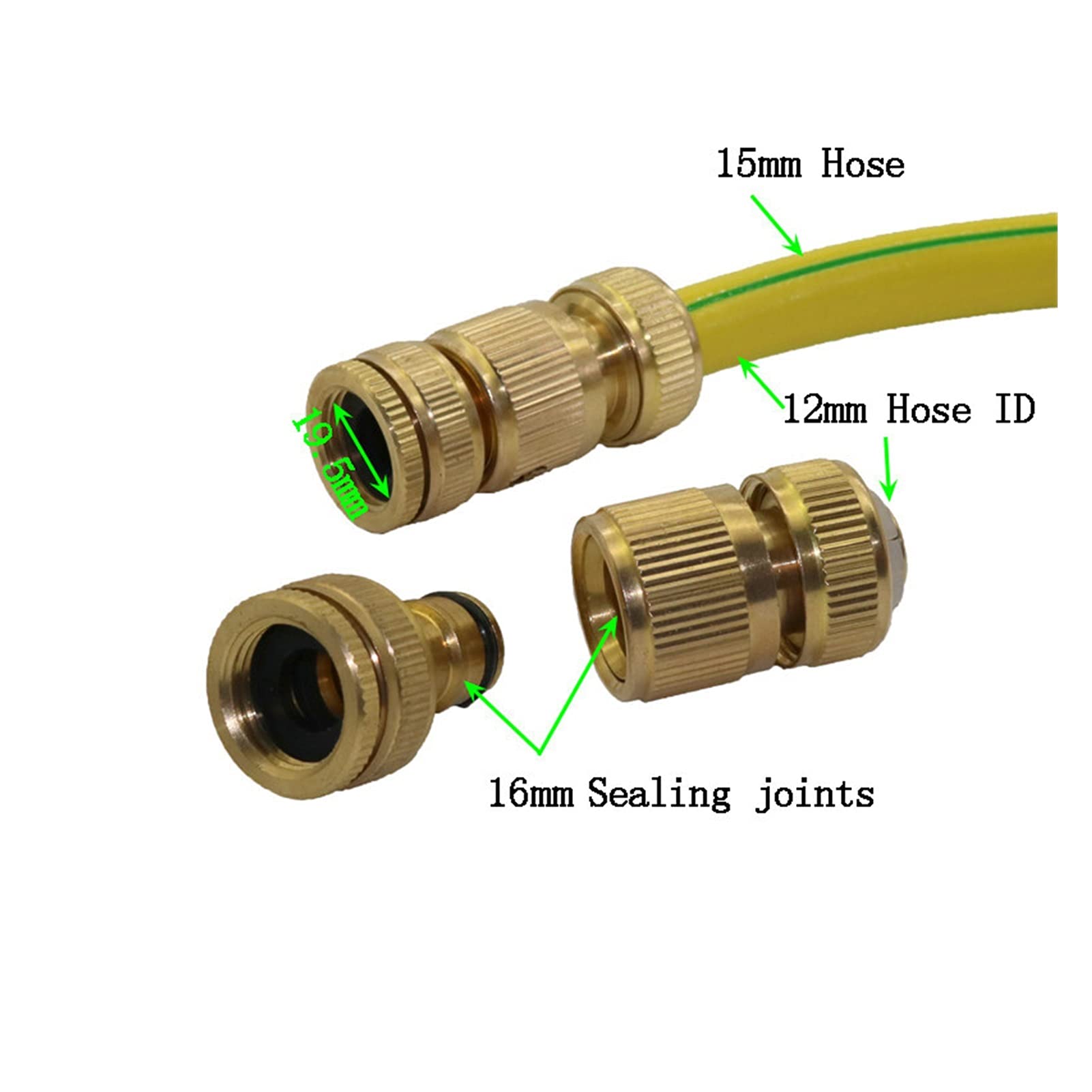 Garten-Klempnerschlauch-Adapter 5 stücke Kupfer-Rohr Schnellanschluss für schnelle Anschluss von Industrialschlauchhahn und Waschmaschine Wasserpistole-Armaturenversiegelung (Diameter : 16mm)