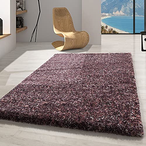 Carpetsale24 Teppich Wohnzimmer Shaggy Flokati Rosa - Pink - Lila 60 x 110 cm Meliert Design -...