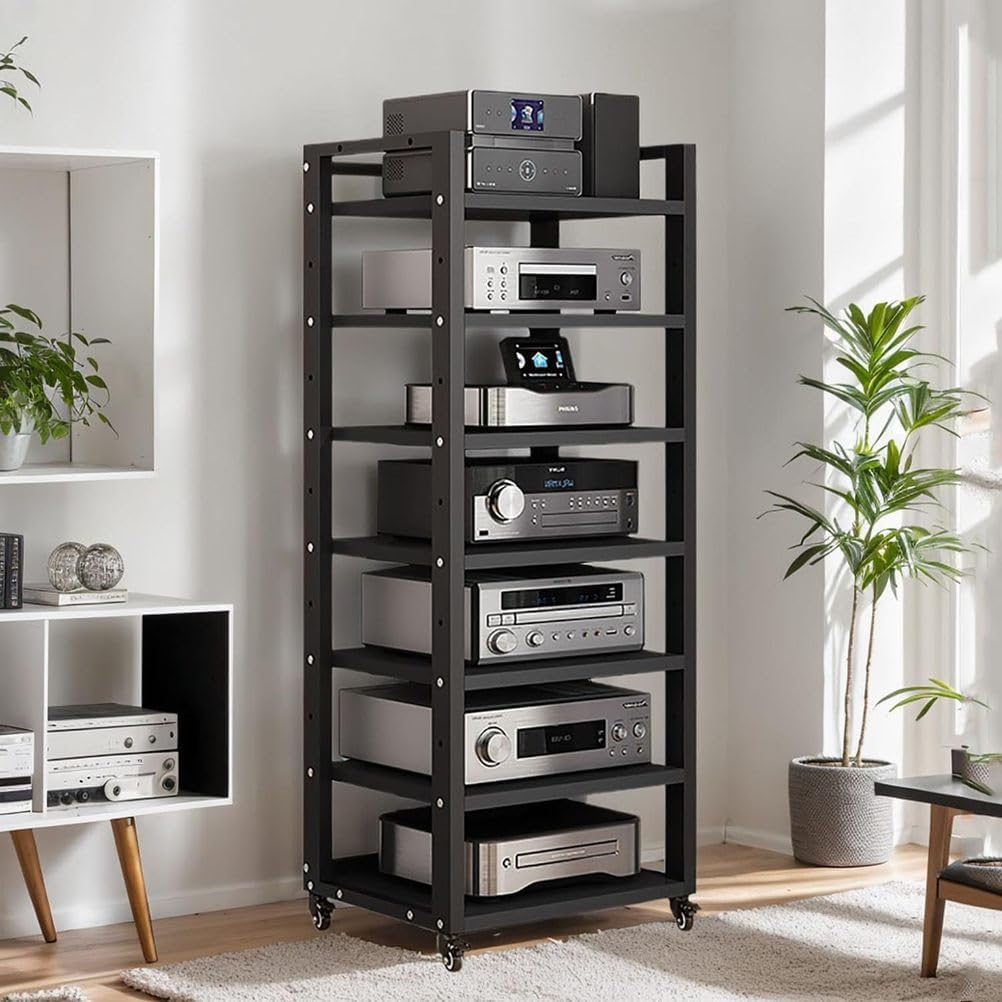 7-Tier Heavy Duty Audio Component Rack 140cm Tall - HiFi Amplifier Rack/Audio-Video Shelving - CD Record Player Stereo Receiver AV Equipment Cabinet Display Stand,C