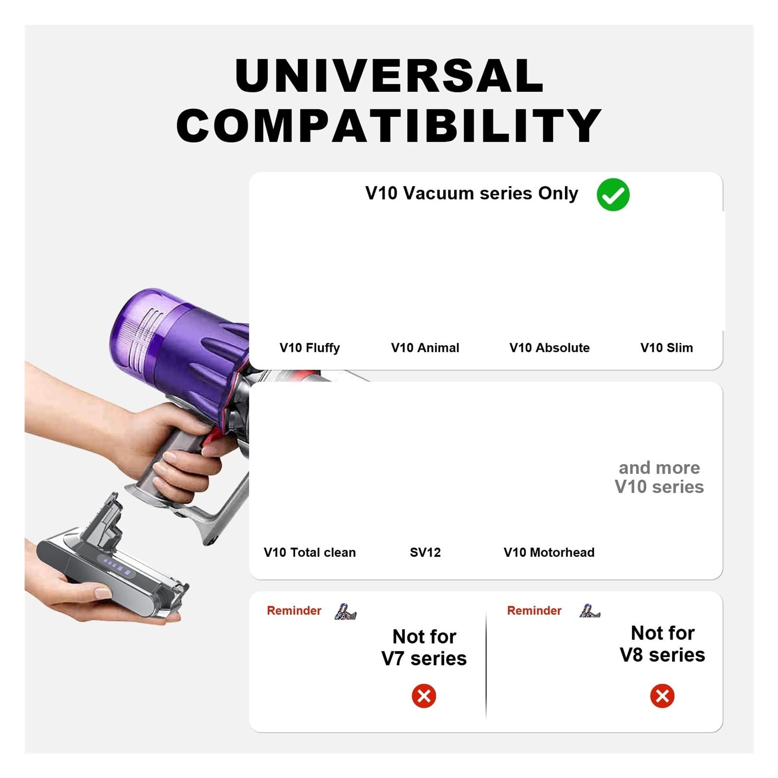 Batteria sostitutiva for aspirapolvere senza fili, compatibile con Dyson,