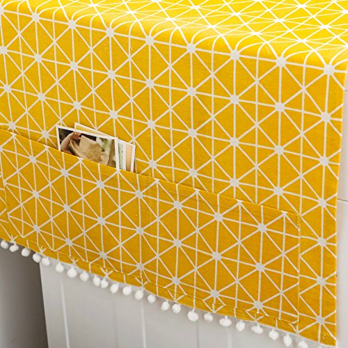 Image of Dust-Proof Refrigerator Cover Cotton Washing Machine Top Protector with Side Storage Bags Universal Cover Cloth for Home and Kitchen (Yellow Chessboard)