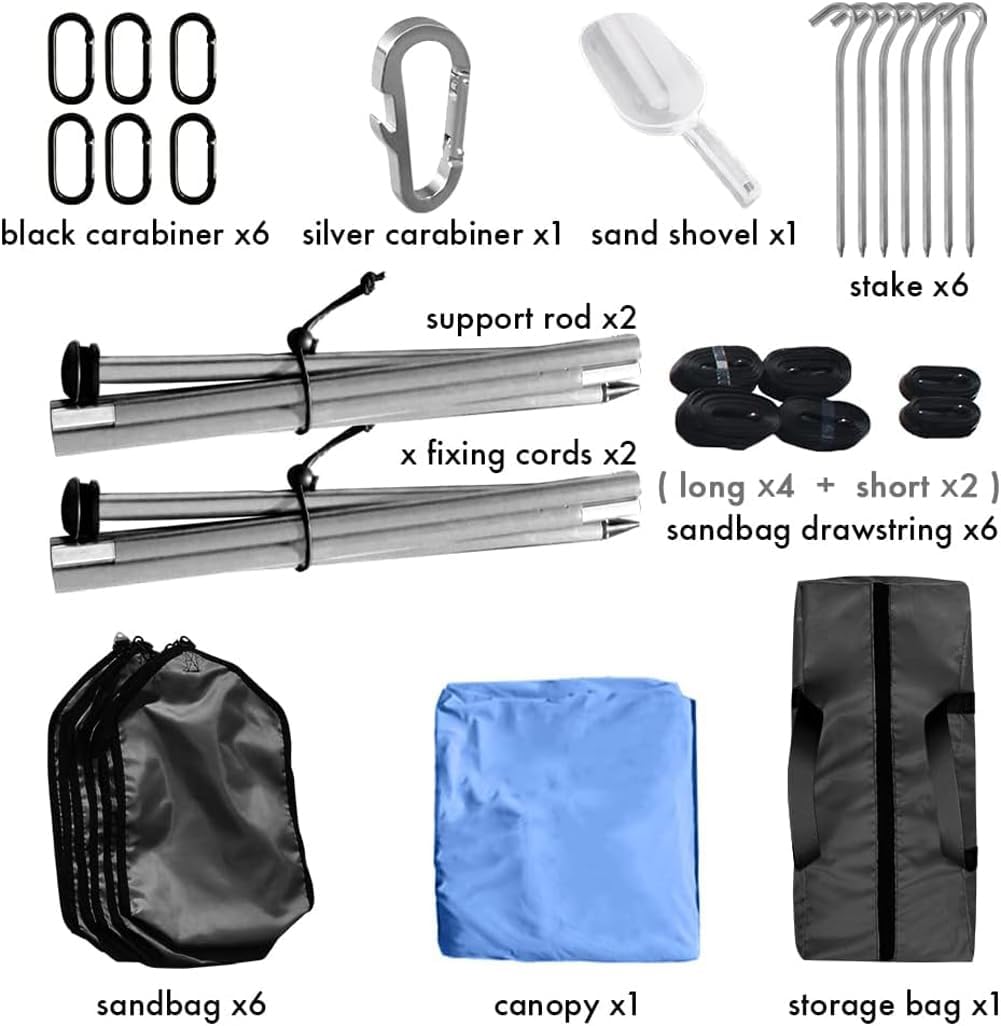 Beach Canopy Windproof Design, Sun Shelter UPF50+ Portable Family Tent with 6 Sandbags Anchors 8x8 FT 2 Pole Pop Up Outdoor Shelter for Beach, Camping, Fishing, Backyard