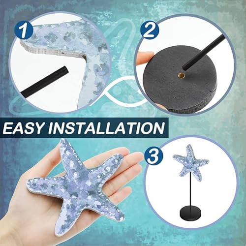 Maitys 3 Pcs Sea Table Decor Coastal Turtle Starfish Decor Ocean Beach Centerpieces Nautical Standing Block Wooden Centerpiece Sign for Summer Holiday Seasonal Home Kitchen - Image 4