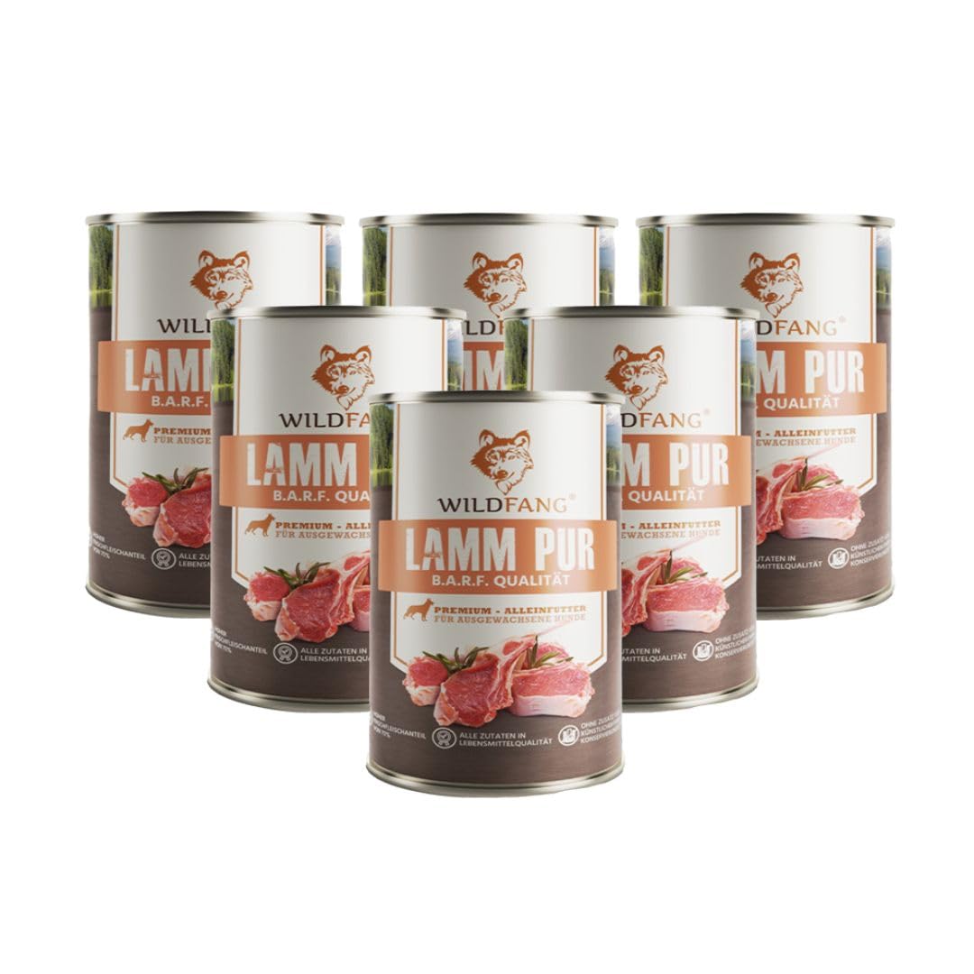 Wildfang® Hundefutter Nass 400g – Premium Pur Lamm Nassfutter für Hunde mit natürlichen Zutaten, Getreidefrei & glutenfrei, ohne Zuckerzusatz, ideal für alle Rassen und Senioren-Hunde – 6er Pack