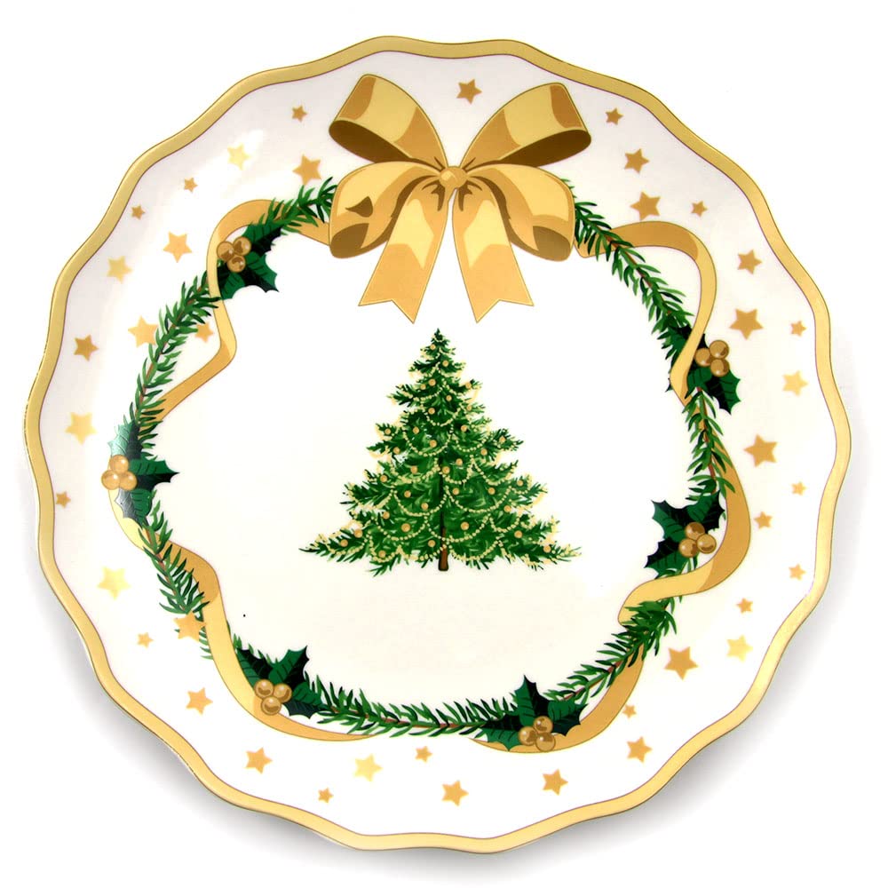 Service de vaisselle de Noël doré pour 6 places (18 pièces) en porcelaine brillante - Convient au lave-vaisselle et au four - Gold Christmas