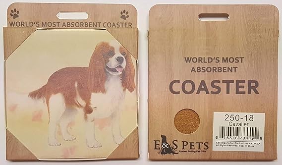 Cavalier King Charles Absorbent Stone Coaster - Cork Back helps prevent scratches on furniture - No more Water rings on Furniture