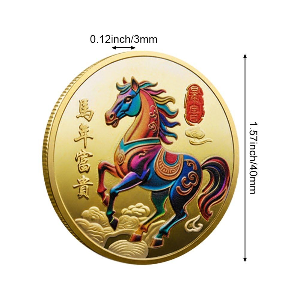 Pièce Porte-Bonheur Chinoise 2026, Année du Cheval, Pièce du Zodiaque Chinois, Pièce d'or Commémorative, Souvenir Porte-Bonheur, Cadeau De Collection pour Le Bureau