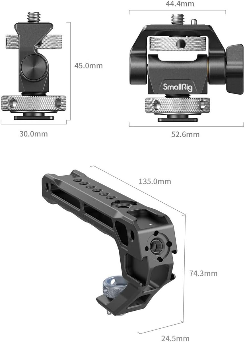 SMALLRIG Top Handle with Monitor Mount Kit, with 3/8"-16 Locating Holes for ARRI, 5 Built-in Cold Shoe, 360° Swivel and 180° Tilt Adjustable Monitor Holder with Thumbscrew, Anti-Twist Design - 5322 - Image 3
