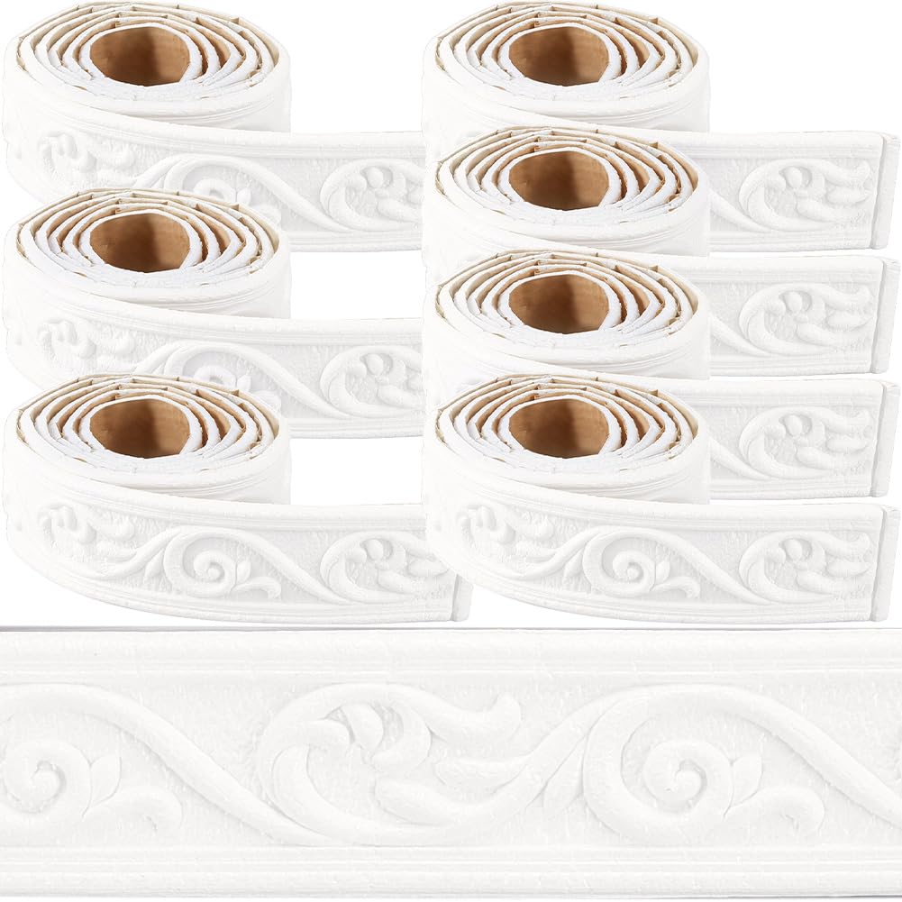 CRASPIRE Moulure de Couronne de 620 x 23cm en Mousse Blanche Auto Adhésive Flexible {2}D Collante Vintage Décorative pour Papier Peint Bordure Murale en Mousse Plinthe Miroir Lignes Murales Décoration