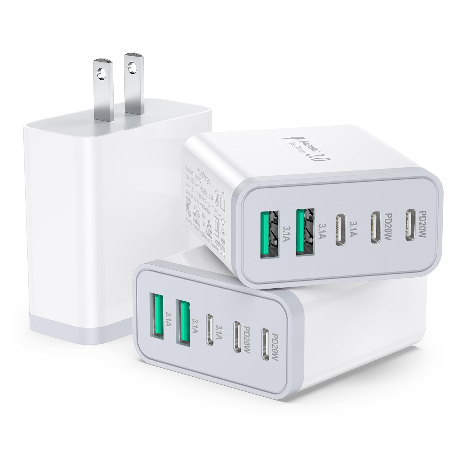 USB C Charger Block, Besgoods Fast Charging Block Multiple Ports 50W USB C and USB A Phone Charger Wall Plug PD Power Adapter 5 Devices for iPhone 17