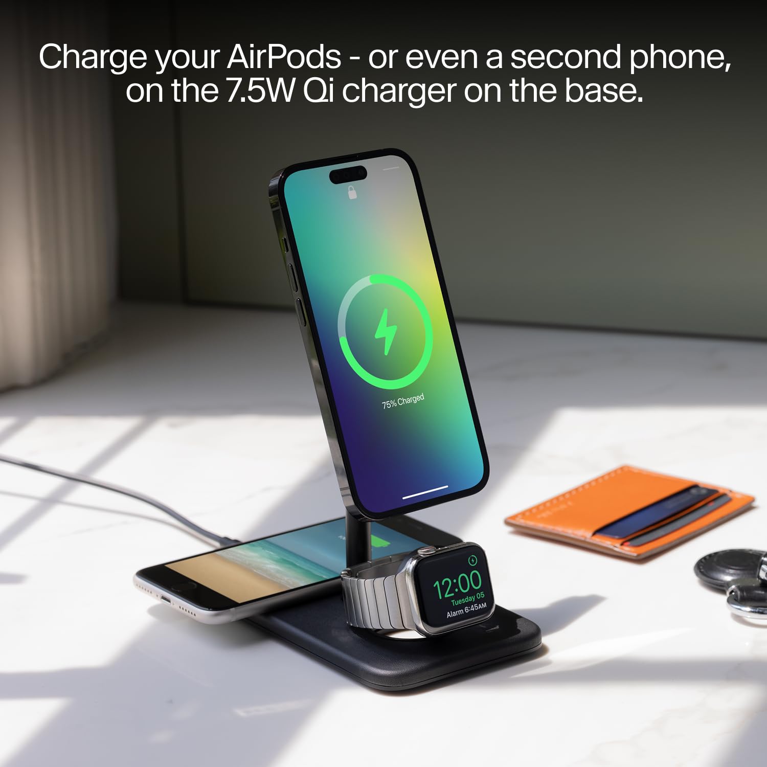 Twelve South HiRise 3 Deluxe Twelve South 3 w 1 MagSafe + Qi2 podstawka ładująca do iPhone'a, zegarka i słuchawek AirPods, czarny