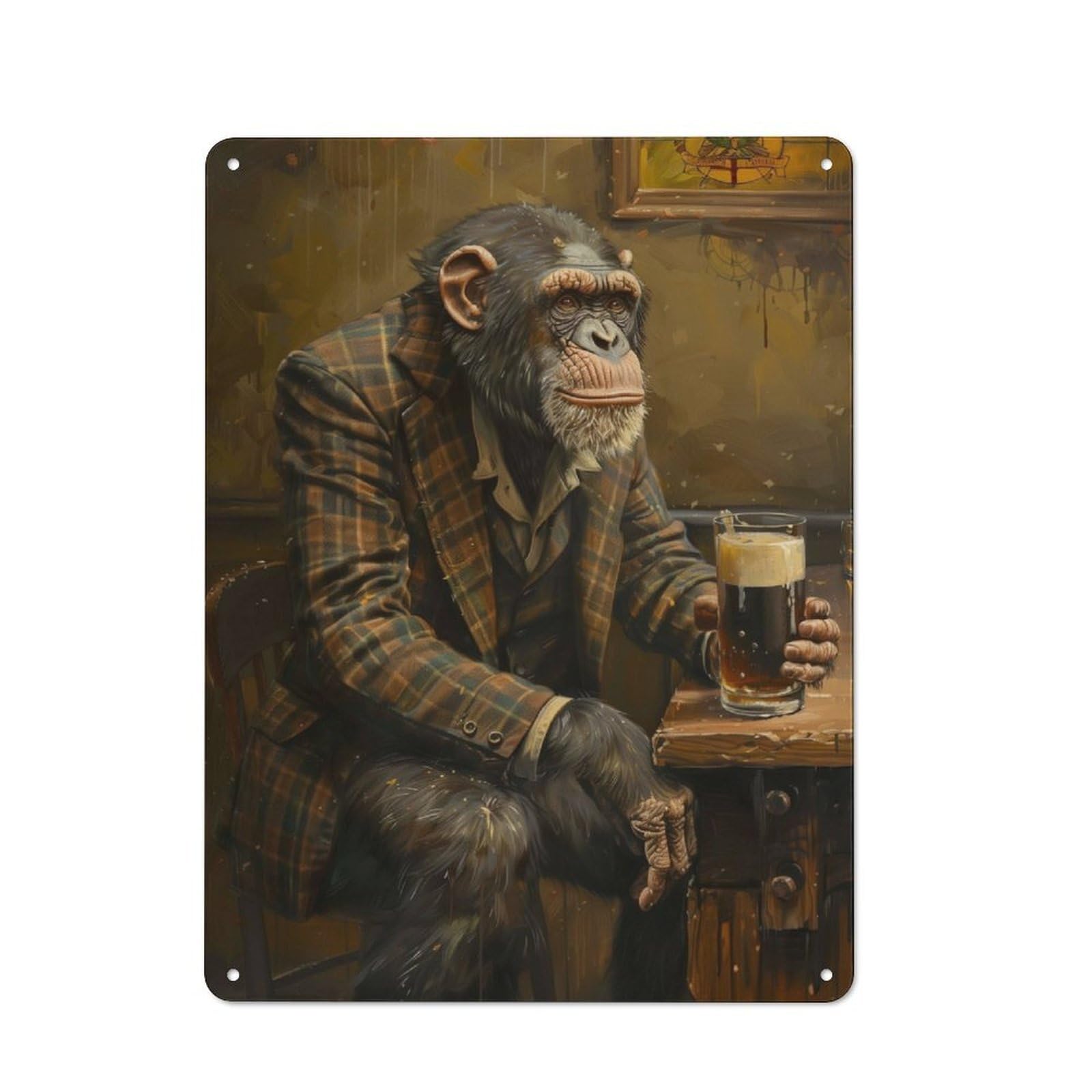 Junmoney Chimpanzee Irish Pub Printed Metal Sign 40X30cm For Kitchen Or Home Bar, Housewarming Present For People Styling Kitchen And Home Bar