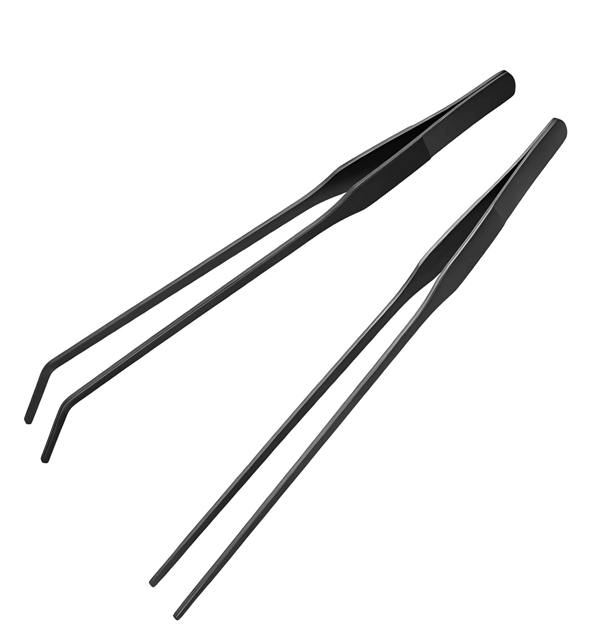 Yofan Black 2-Pack Aquarium Tweezers, Stainless Steel Straight And Curved Tweezers Set, Long Handle Reptile Feeding Tongs For Aquatic Plants Lizards Spider Snakes Garden Repairing - 10-3/5Inch,