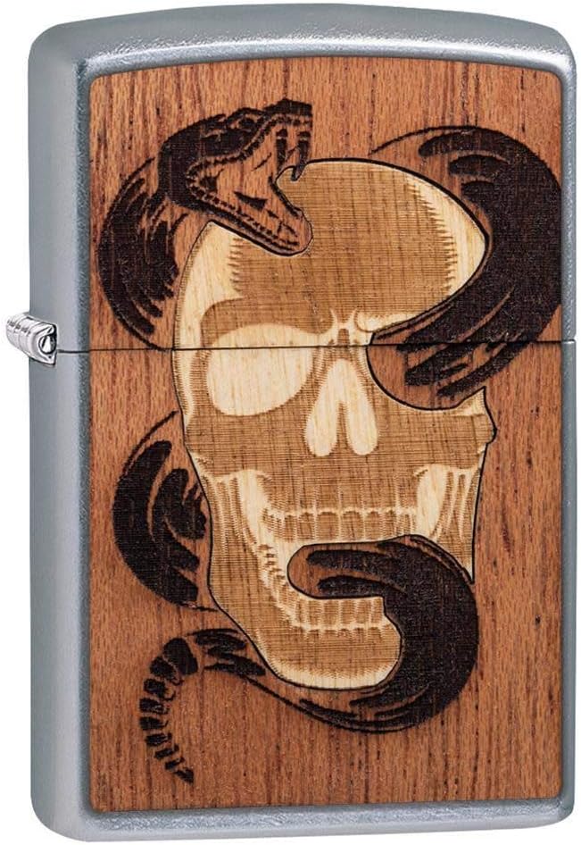 Zippo Zppo Woodchuck USA Skull & Snake Pocket Lighter, Street Chrome Skull & Snake, One Size