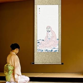 Amazon.co.jp: 画家の手描き 水墨画 掛け軸/菩提達磨大師/仏画