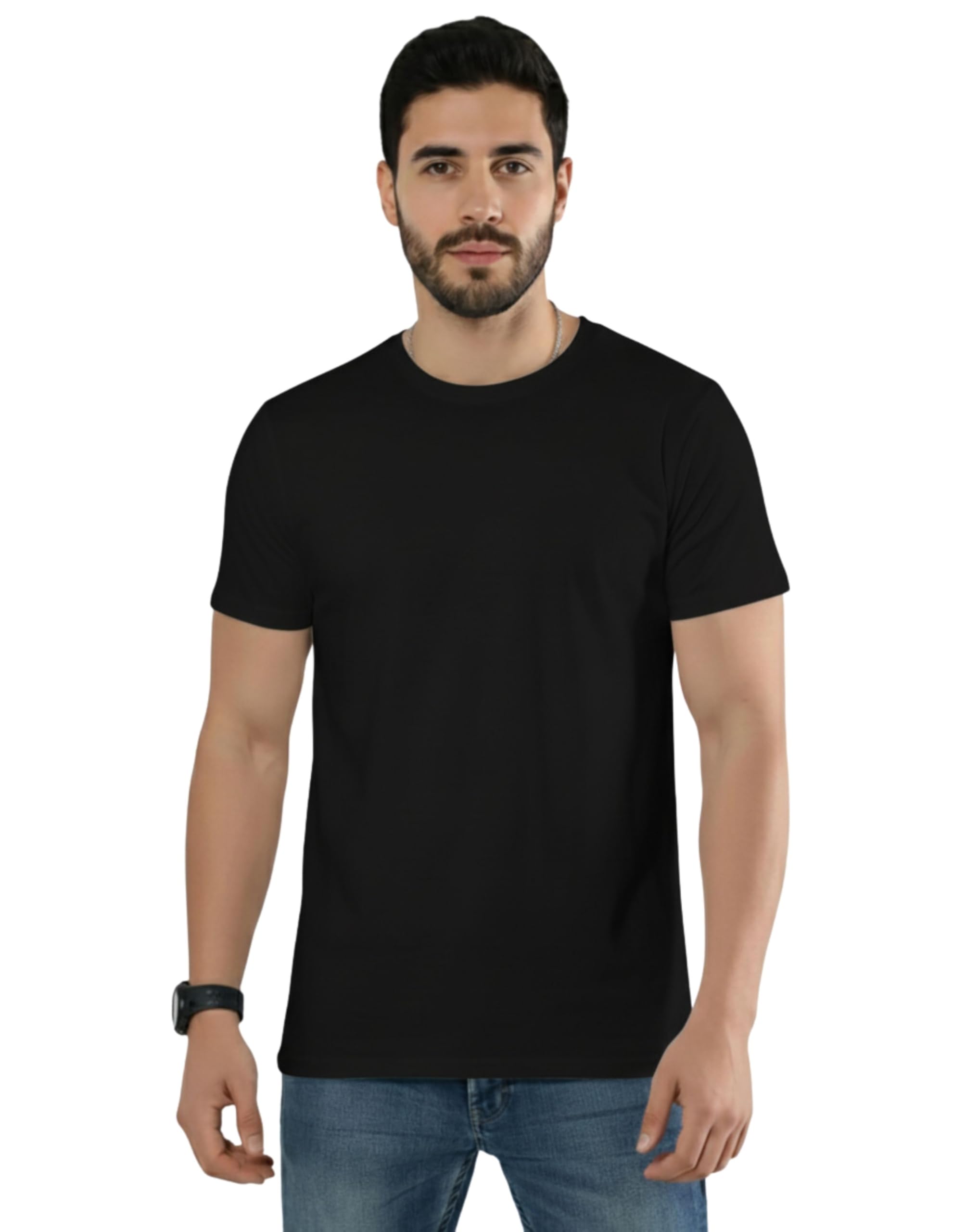 lovento fashion Men's Cotton Blend Regular Fit Solid T-Shirt-picture-53