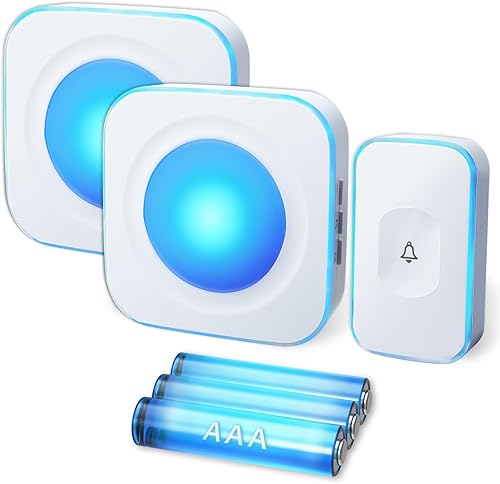 Timbre inalámbrico con pilas, para el hogar, con discapacidad auditiva, de 1200 pies, con 1 botón de timbre y 2 timbres portátiles, 36 tonos de