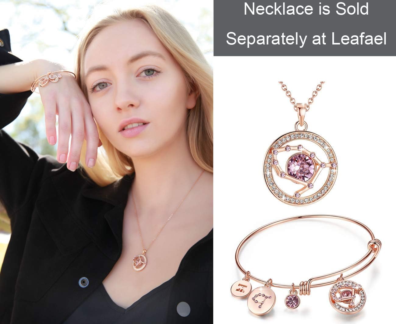 Leafael Superstar Zodiac Expandable Bangle Bracelet Made with Premium Crystals Horoscope Constellation October November Birthstone Topaz Brown Jewelry, Rose Gold Plated, 7" - Image 4