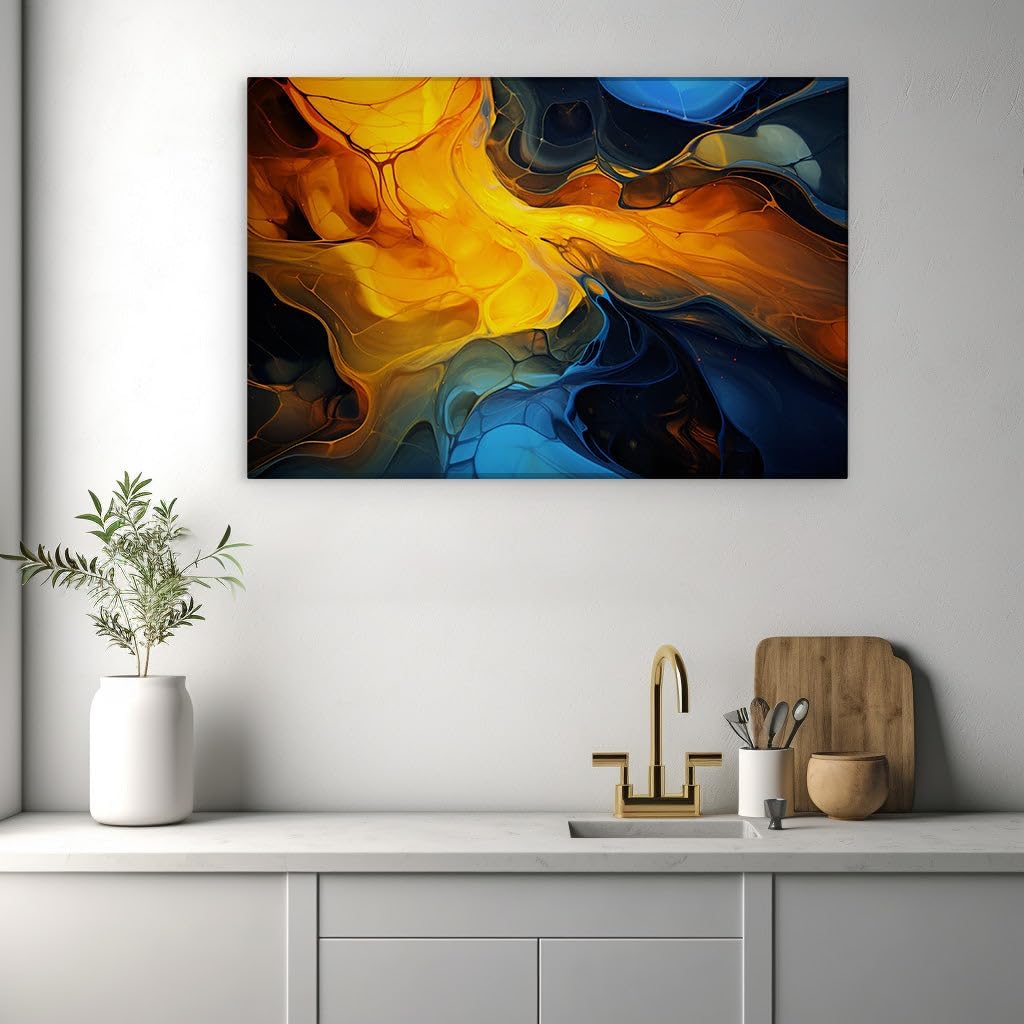 Canvas for Living room. Confluence of Warmth and Coolness: An Abstract Digital Artistry Display, 27 x 18 inch Canvas Wall Art - Contemporary Masterpieces - Modern Home Decor - 69x46 cm (27x18 inch)