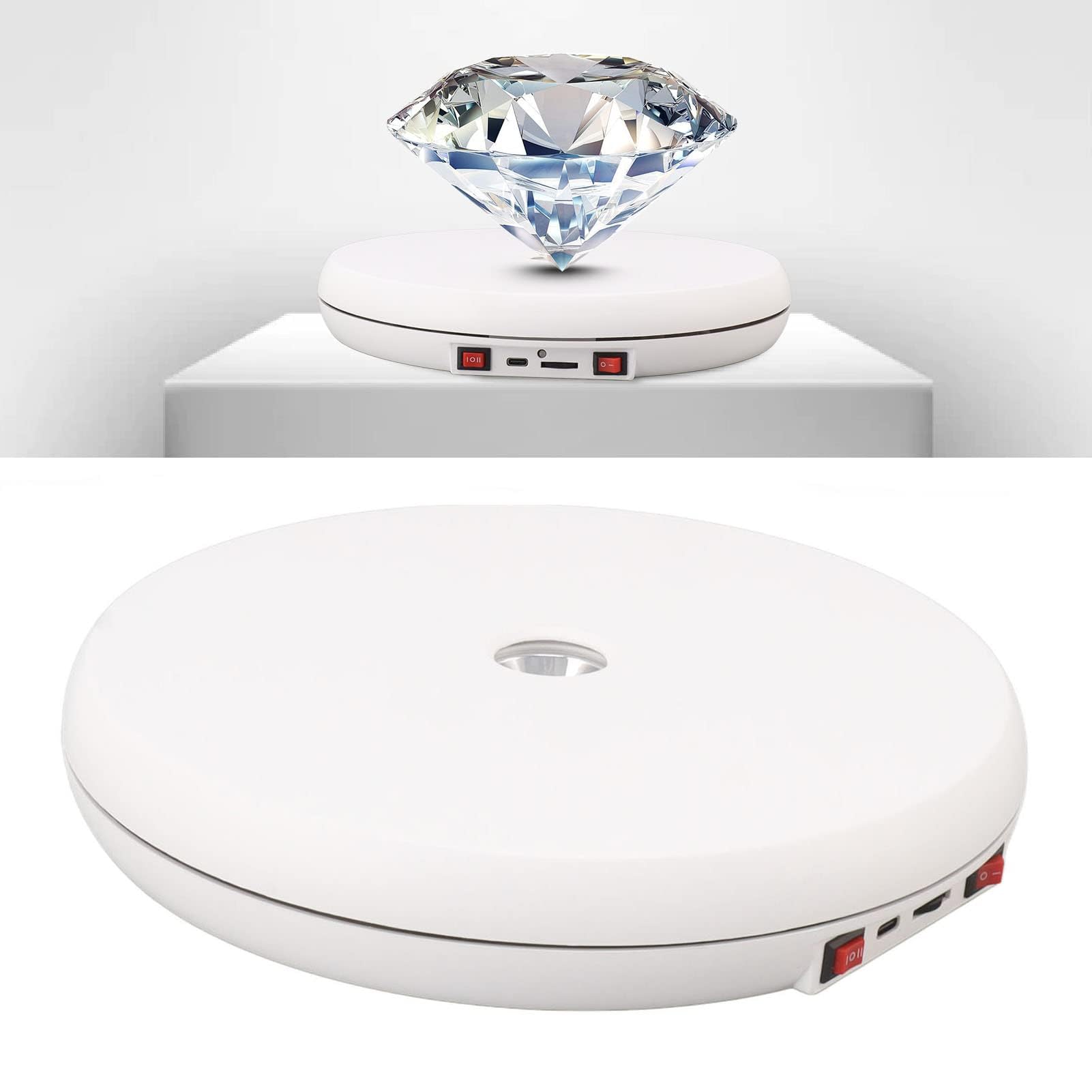 Ejoyous Drehteller Elektrisch, 20KG 25CM Drehscheibe Elektrisch 360-Grad-drehbares Display mit LED-Licht Geräuschlos für Geschirr, Schmuck, Kosmetika, Mobiltelefonen (White)