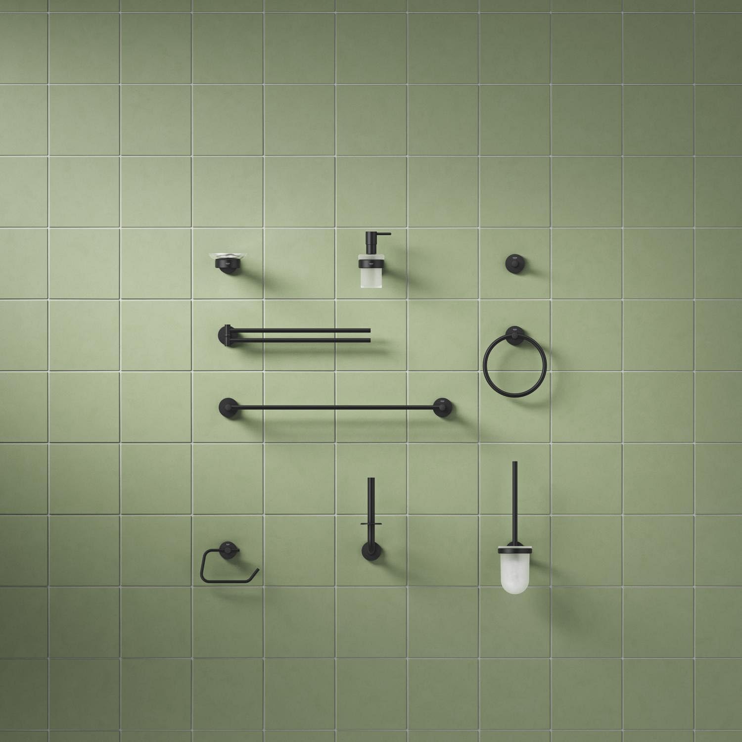 GROHE Start Quickfix, Toallero 2 Brazos giratorios (44 cm de Largo, Giratorio, Superficie Duradera, Incluye Tornillos y Tacos) Negro Mate 411832430