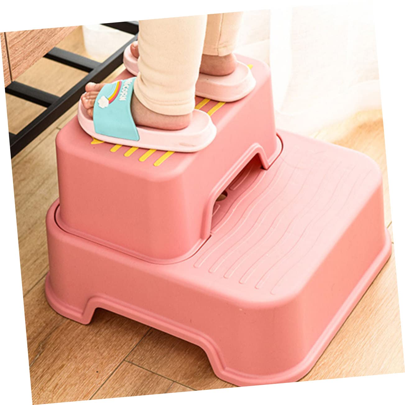 Cabilock Sgabello Antiscivolo per Ragazzo Ragazza, Struttura a 2 Livelli Staccabile, Stabile e Resistente All’usura, per Bagno e Cucina, Rosa