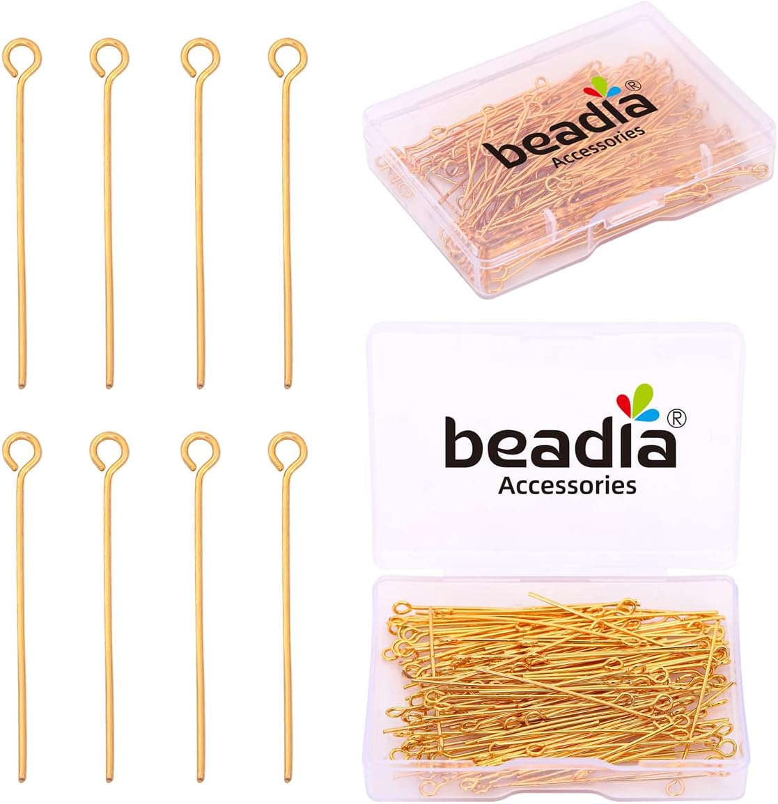 18K Gold Plated Open Eye Pins Non Tarnish 40mm 150pcs for Jewelry Making Findings