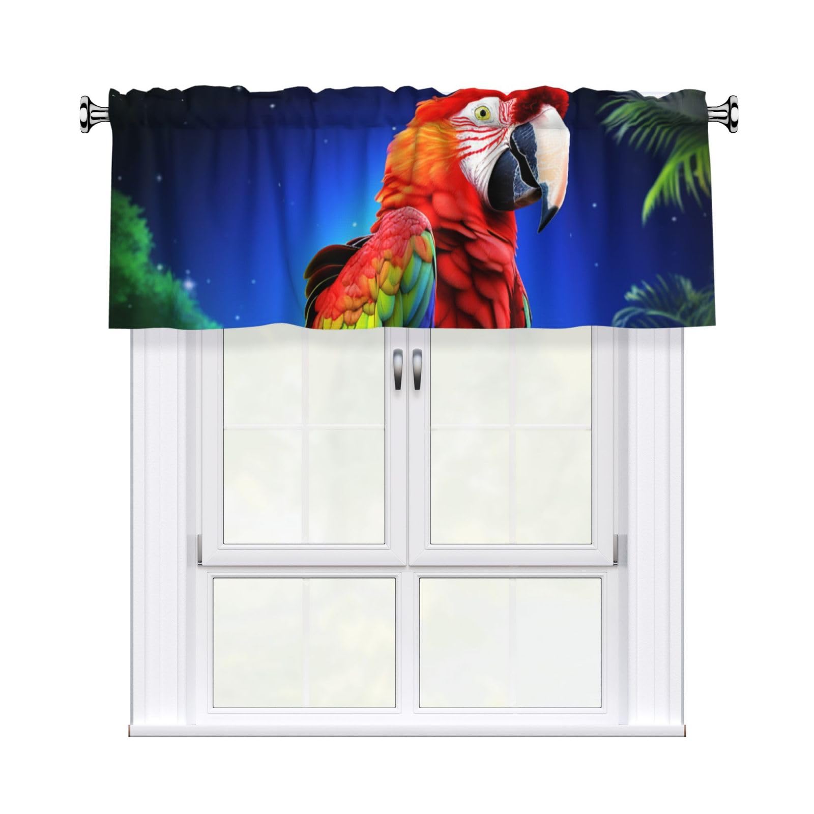 DWVTSLH Parrot Valances Curtains for Windows, Rod Pocket Drape Valence Blackout Short Curtains for Kitchen Bathroom Bedroom Window Treatment for Home Décor 54x18 Inch