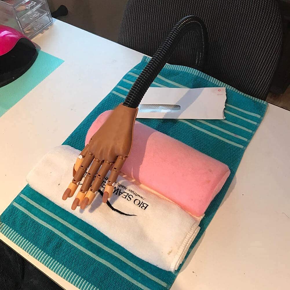 Pratique Faux Nail Art, Mains et Doigts d'entraînement Flexible + 400 pièces Pointes d'ongles Remplaçables (Marron)