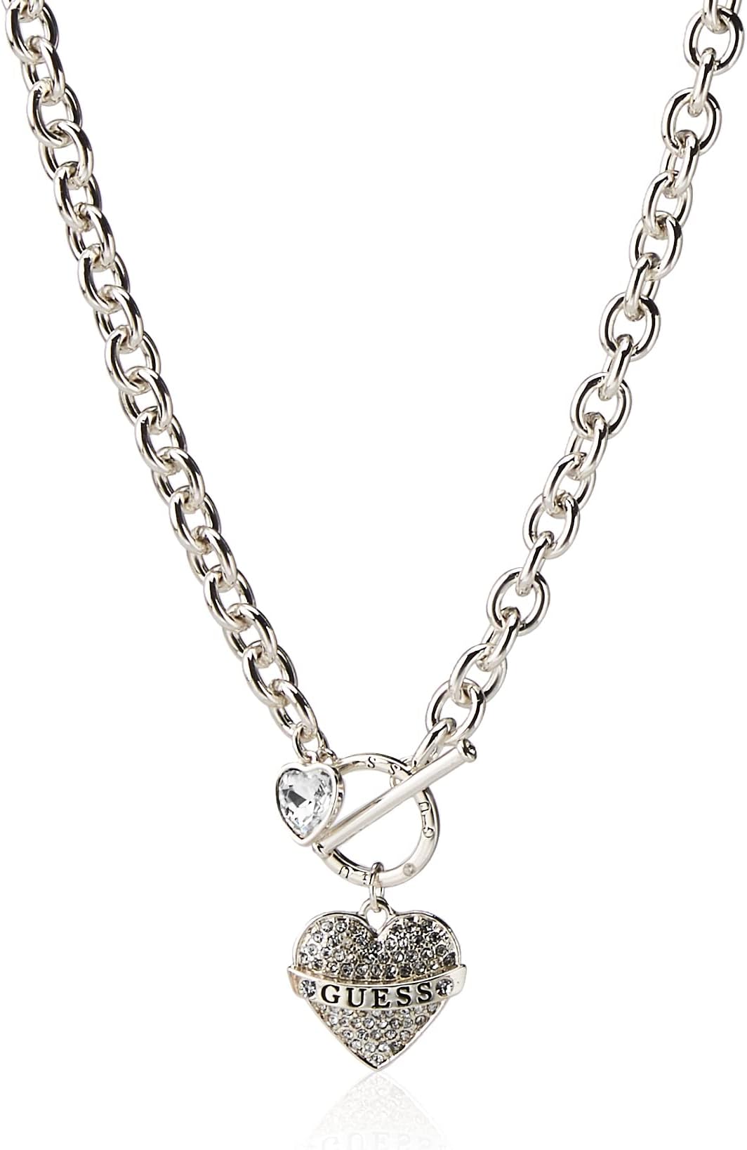 Women's Toggle Logo Charm Necklace, Silver, One Size, One Size, Glass