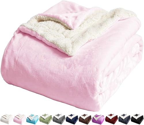 LBRO2M Manta de cama de forro polar sherpa, mullida, cálida, súper suave, acogedora y esponjosa, para sofá de microfibra (rosa, individual (65 x 90