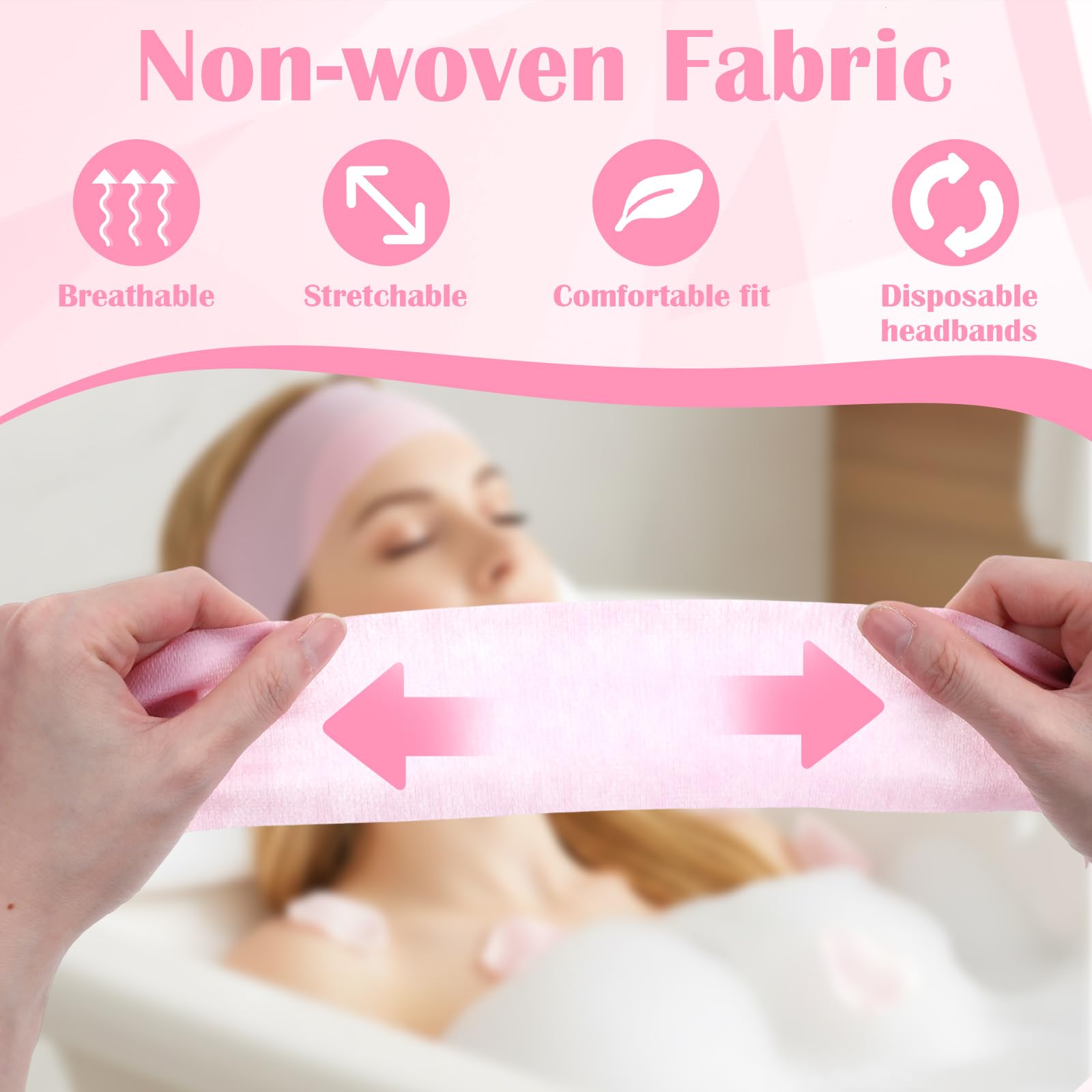 50 sztuk jednorazowych opasek na czoło, do kosmetyków, jednorazowych opasek na głowę, SPA, do pielęgnacji skóry, makijażu, salonów kosmetycznych i zabiegów kosmetycznych w domu