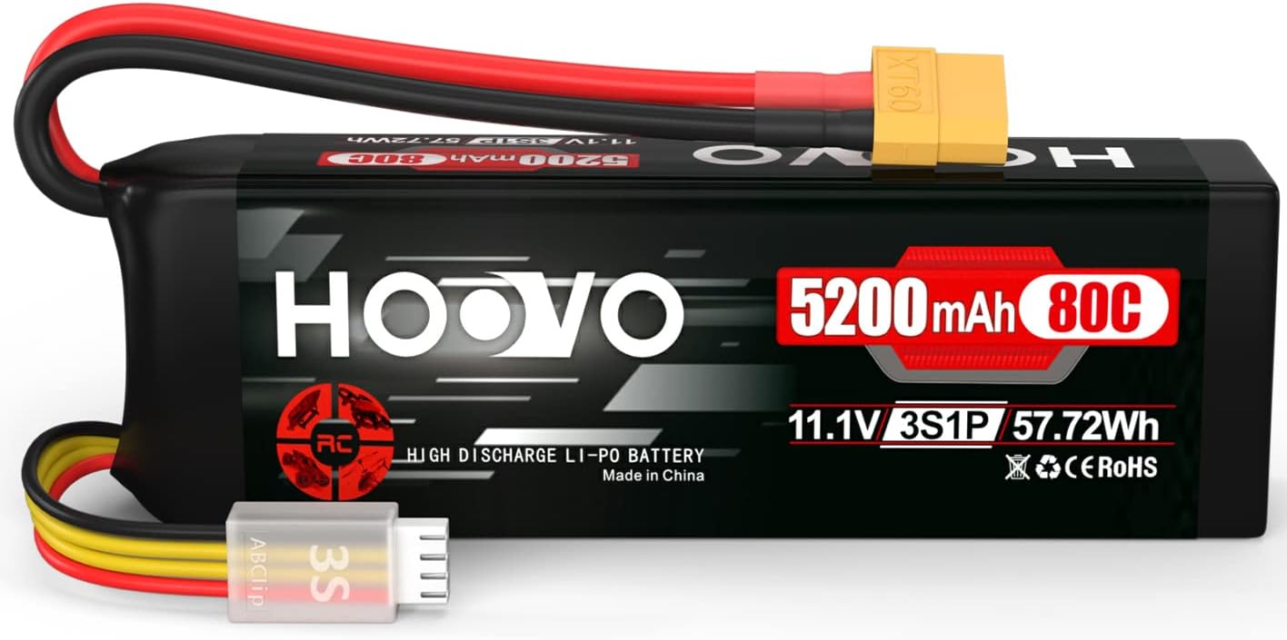 HOOVO 11.1V 3S Lipo Battery 5200mAh 80C Soft Case RC Battery XT60 Plug for RC Car RC Truck Airplane Helicopter Boat Racing RC Hobby