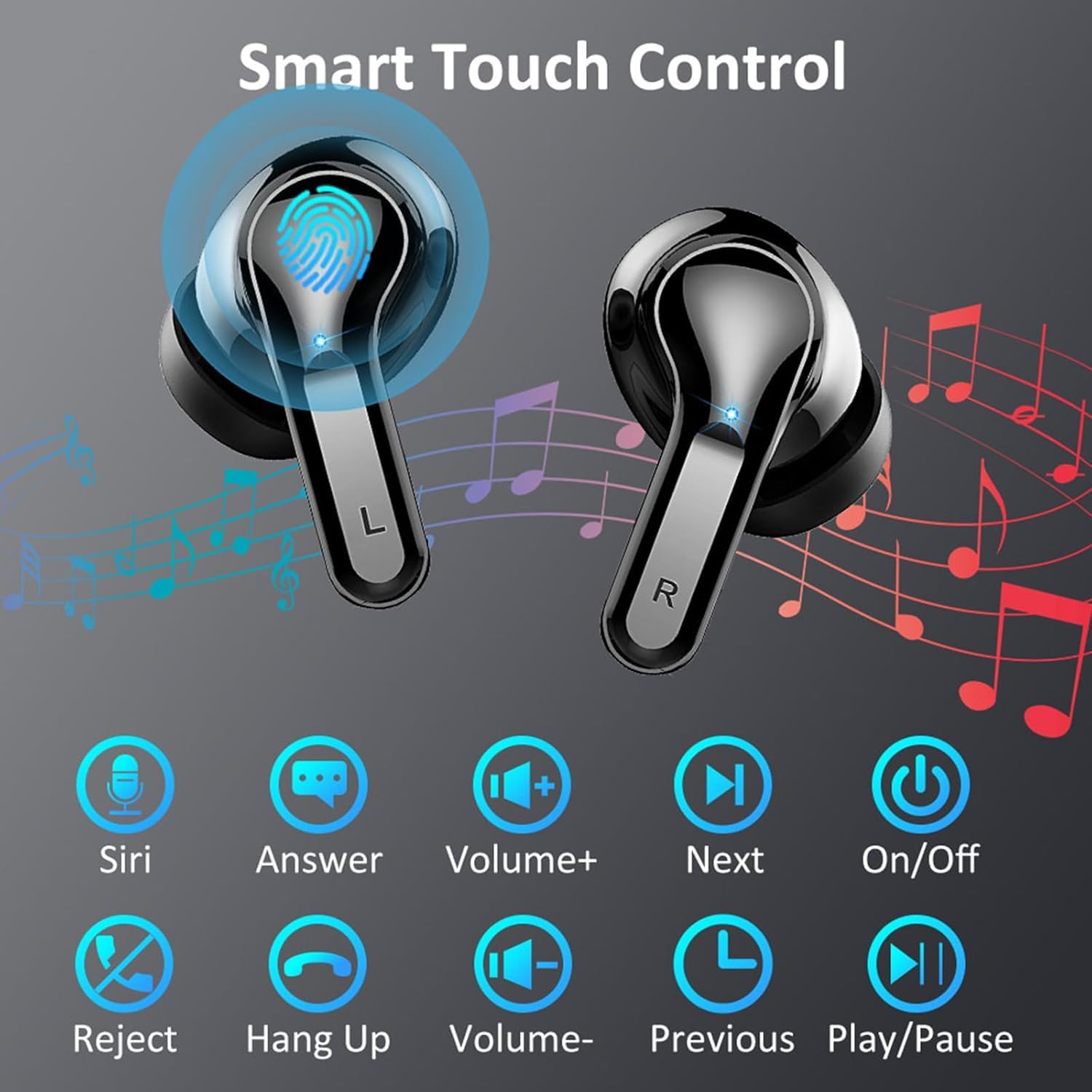 Ordtop Auriculares Inalámbricos Bluetooth, Auriculare Bluetooth 5.4 HiFi Estéreo con 4 ENC Mics, Cascos Inalambricos Bluetooth con Reducción de Ruido, 40H Earbuds IP7 Impermeable, USB-C, Pantalla LED