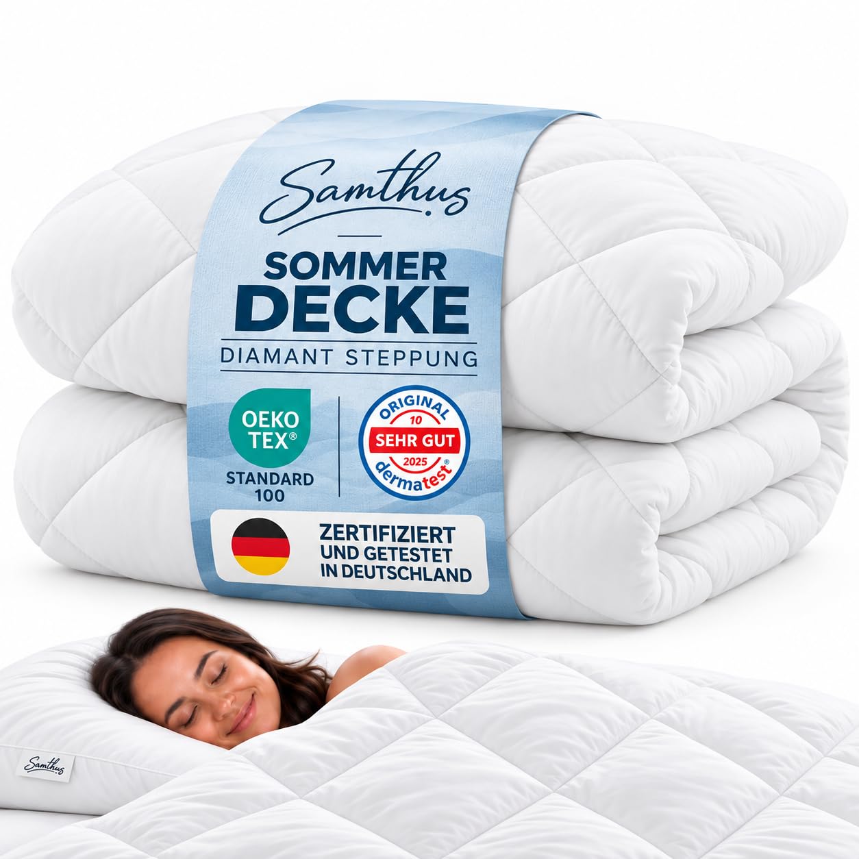 Samthus Diamant Bettdecke 200x220cm aus weicher Mikrofaser Sommerdecke | Oeko-Tex & Dermatest zertifizierte Steppdecke - atmungsaktive Zudecke mit innovativer Steppung - Blanket - Sommer Schlafdecke