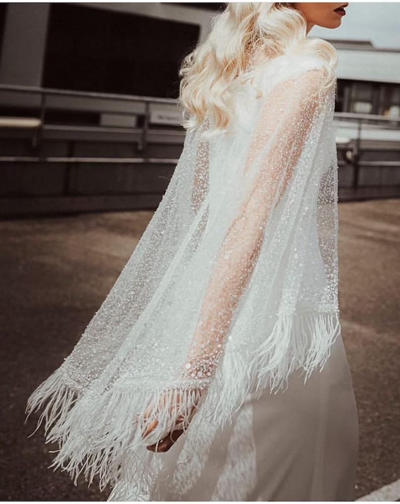 51" Wide Exquisite Heavily Pearl Soft Tulle Mesh Wedding Lace Fabric Embroidered French Sequined Bead Lace Fabrics for Handmade DIY Wedding Evening Dress Bridal Veil (White, 3 Yard pre Cut)