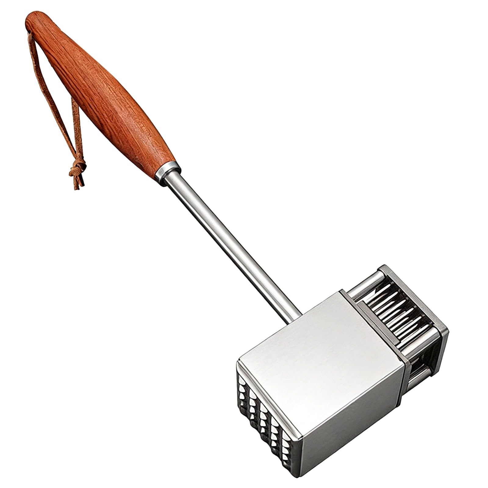 Fleischklopfer aus Edelstahl mit Palisandergriff, doppelseitiger Fleischhammer, Küchenhammer zum Zartklopfen und Flachdrücken, 31,5 x 9,4 cm