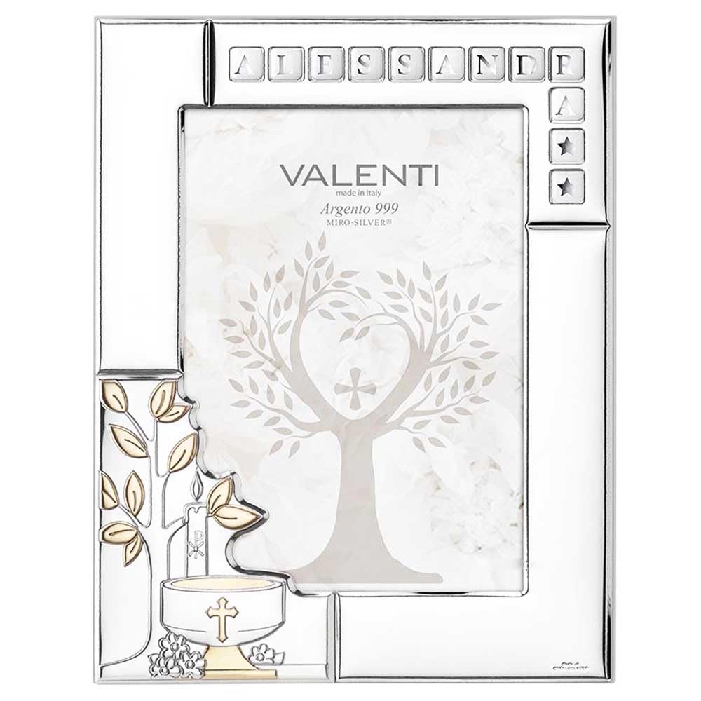 VALENTI & CO. Cornice Battesimo Personalizzabile con Letterine Decoro con Albero della Vita cm 13 x 18