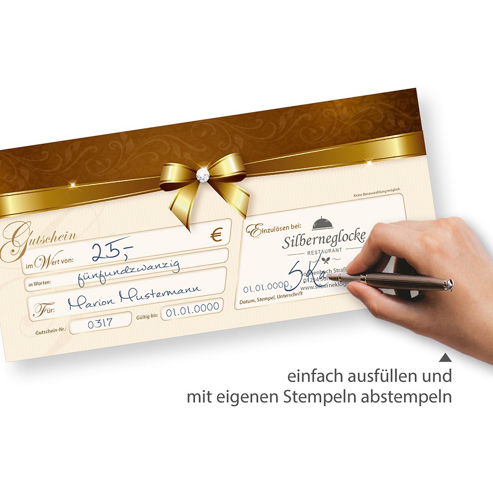 tatmotive Geschenkgutscheine für Kunden (250 Stück inkl. Umschläge) einfach Werte eintragen und stempeln, für Firmen aller Art