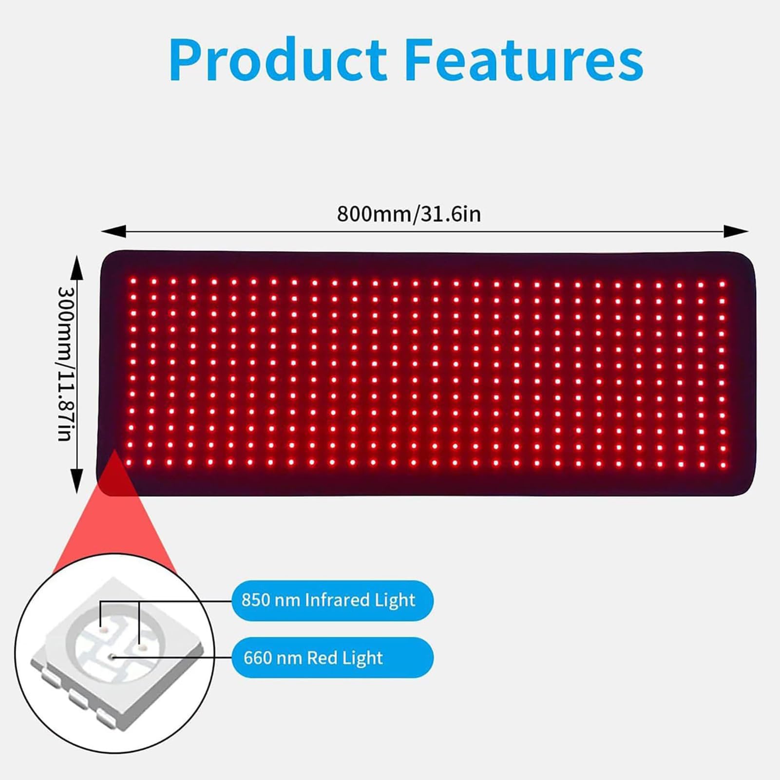 Almohadilla de Terapia de Luz Roja,360 LED Esterilla De Terapia De Luz Roja con Luz Infrarroja Cercana De 660nm y 850 NM,Tiempo y Brillo Ajustables para Aliviar El Dolor Muscular