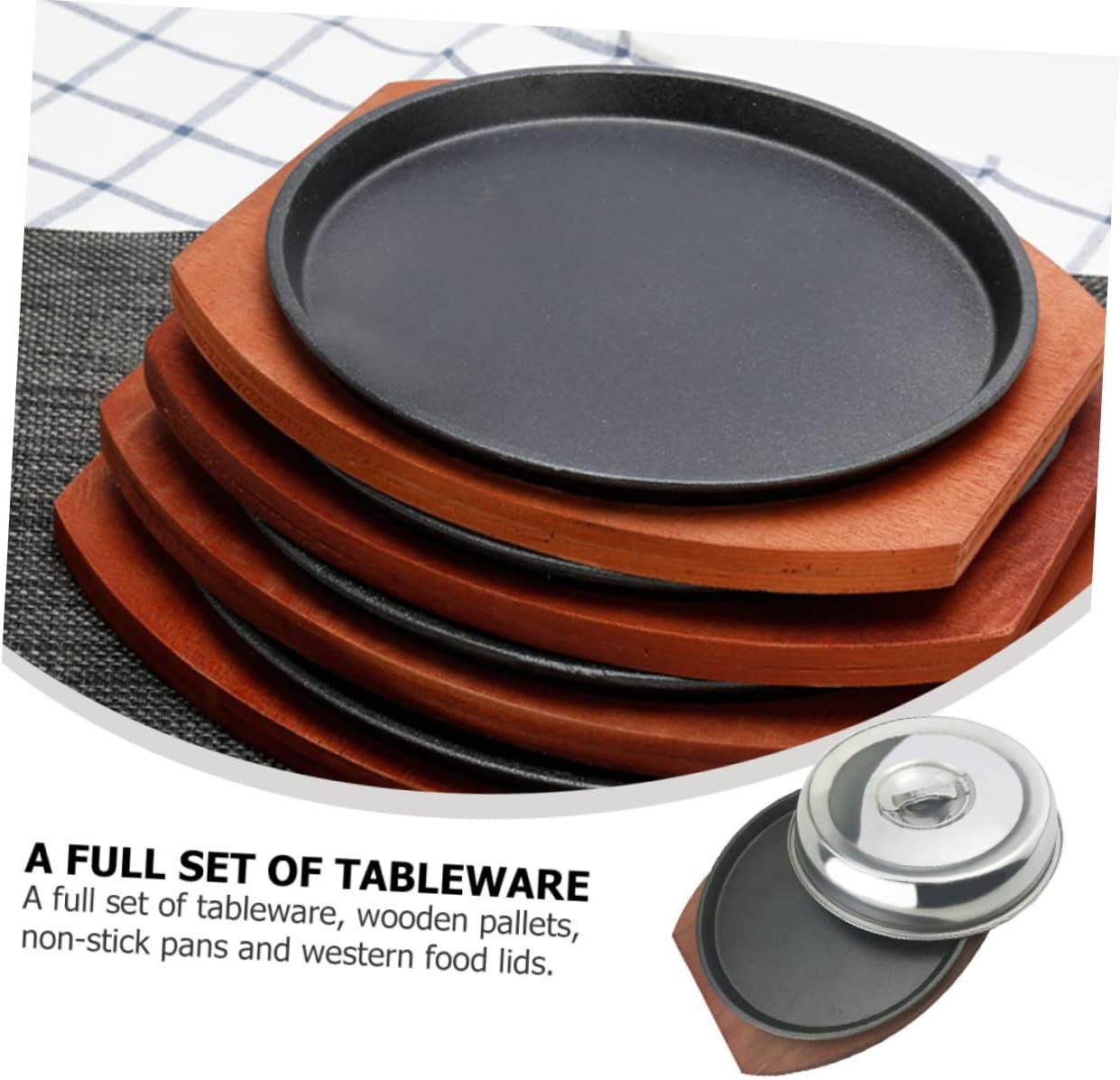 IMIKEYA Wood and Metal Material Roasting Plate Sizzle Plates for Steak 21cm Wooden Board