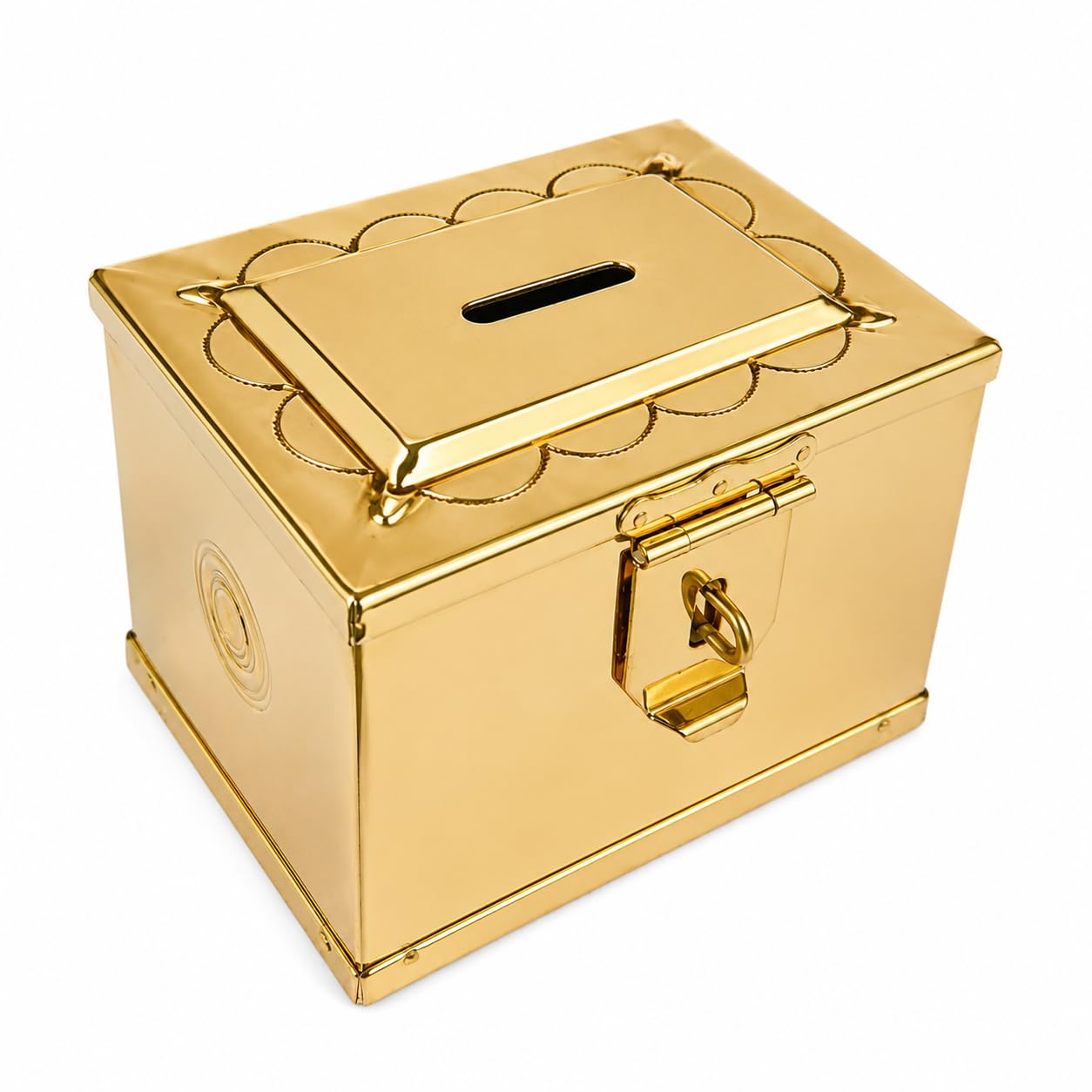 Brass Hundi with Locking Latch (~250 Grams) – Small Brass Gullak Piggy Bank – Gold/Silver Coins Saving Box – Money Box for Pooja Room, Home Temple & Gifting-image-22