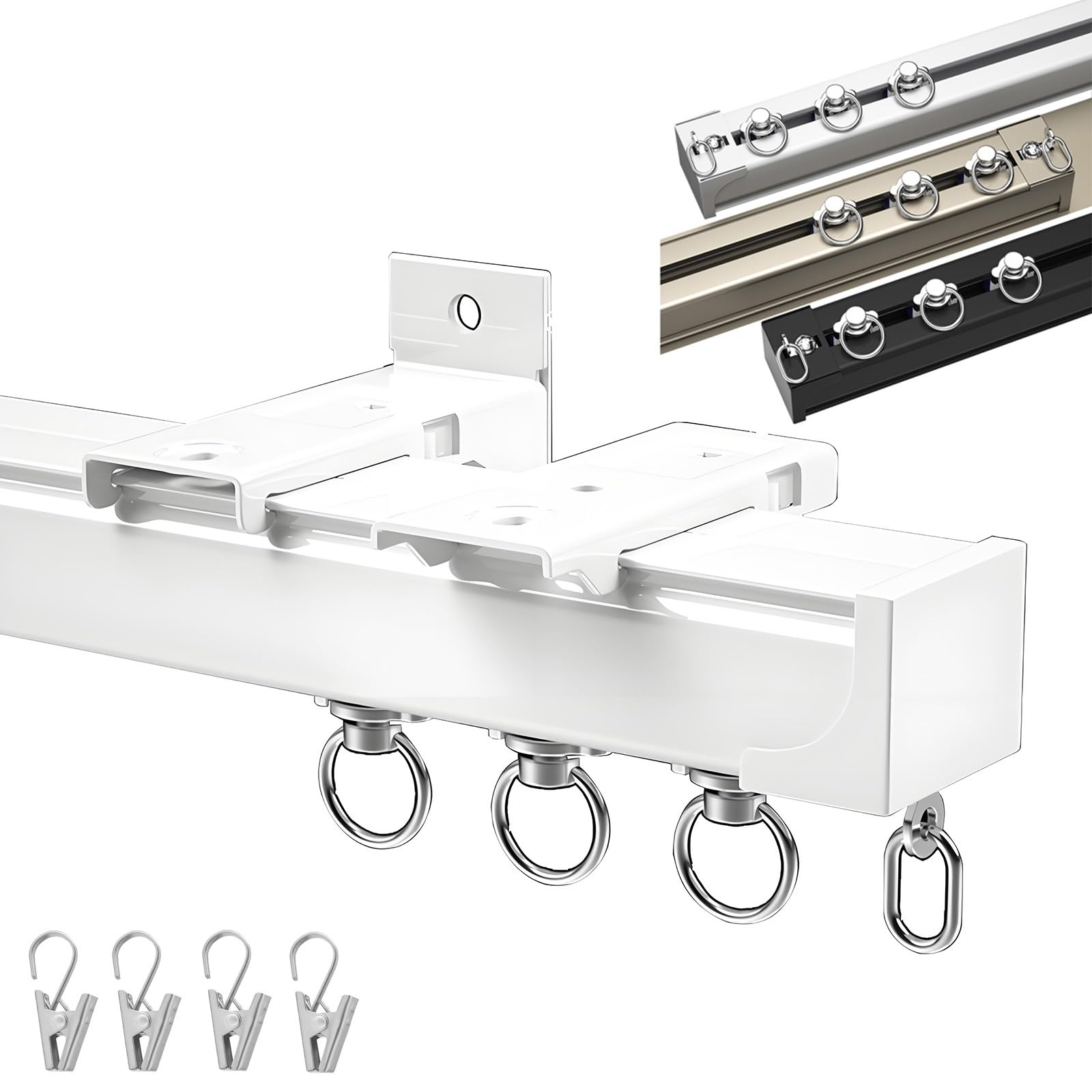 Aluminiowy karnisz sufitowy, 430 cm, Robusto Binario, do zasłon zewnętrznych, regulowany, 50, 400 cm, idealny do przegród (biały)