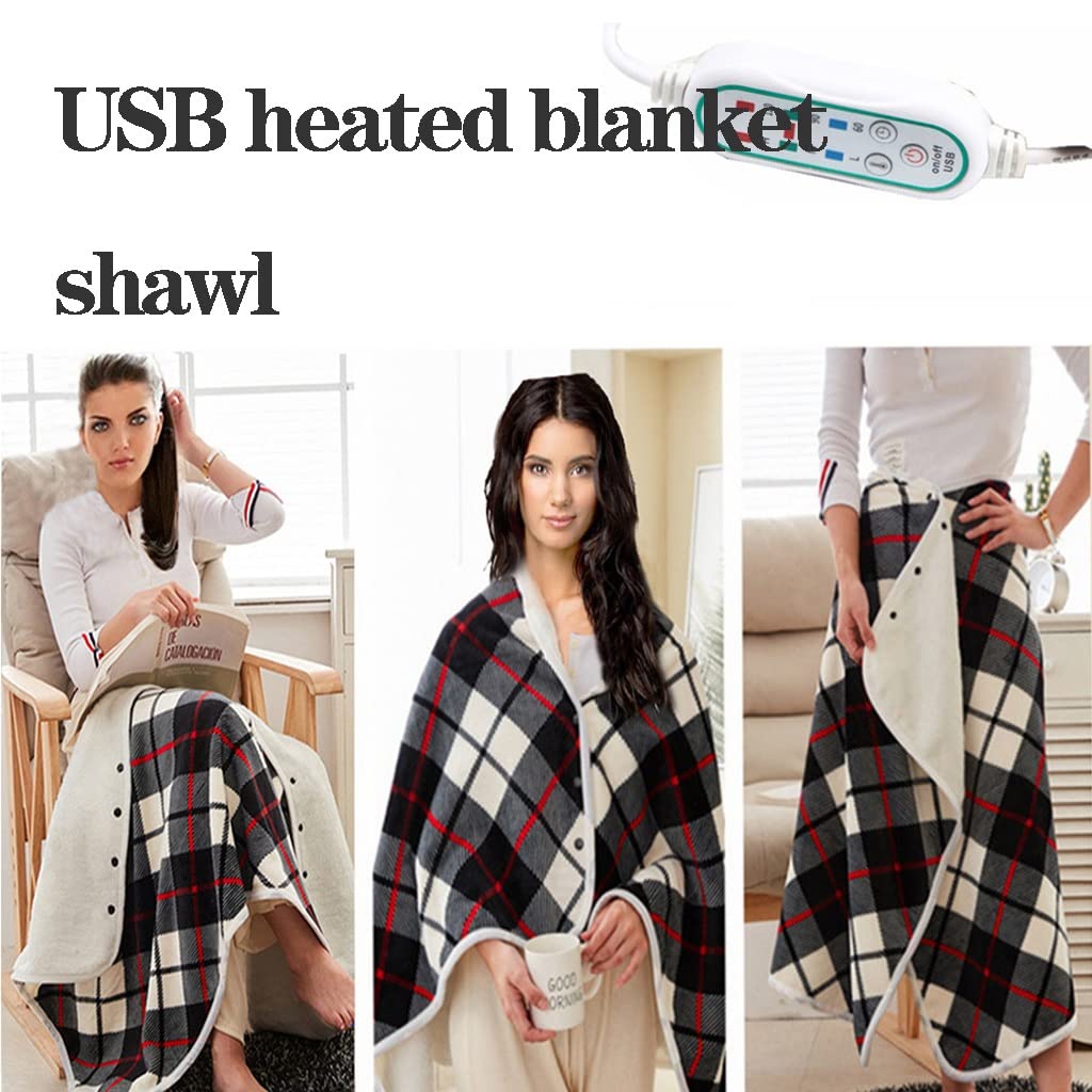 Bezprzewodowy podgrzewany koc szal USB, zimowy ocieplacz w kratę flanelowy podgrzewany koc, przenośny elektryczny koc grzewczy podgrzewany szal z funkcją pomiaru czasu, 3 ustawienia ogrzewania (kolor: styl-2, rozmiar: 72 *