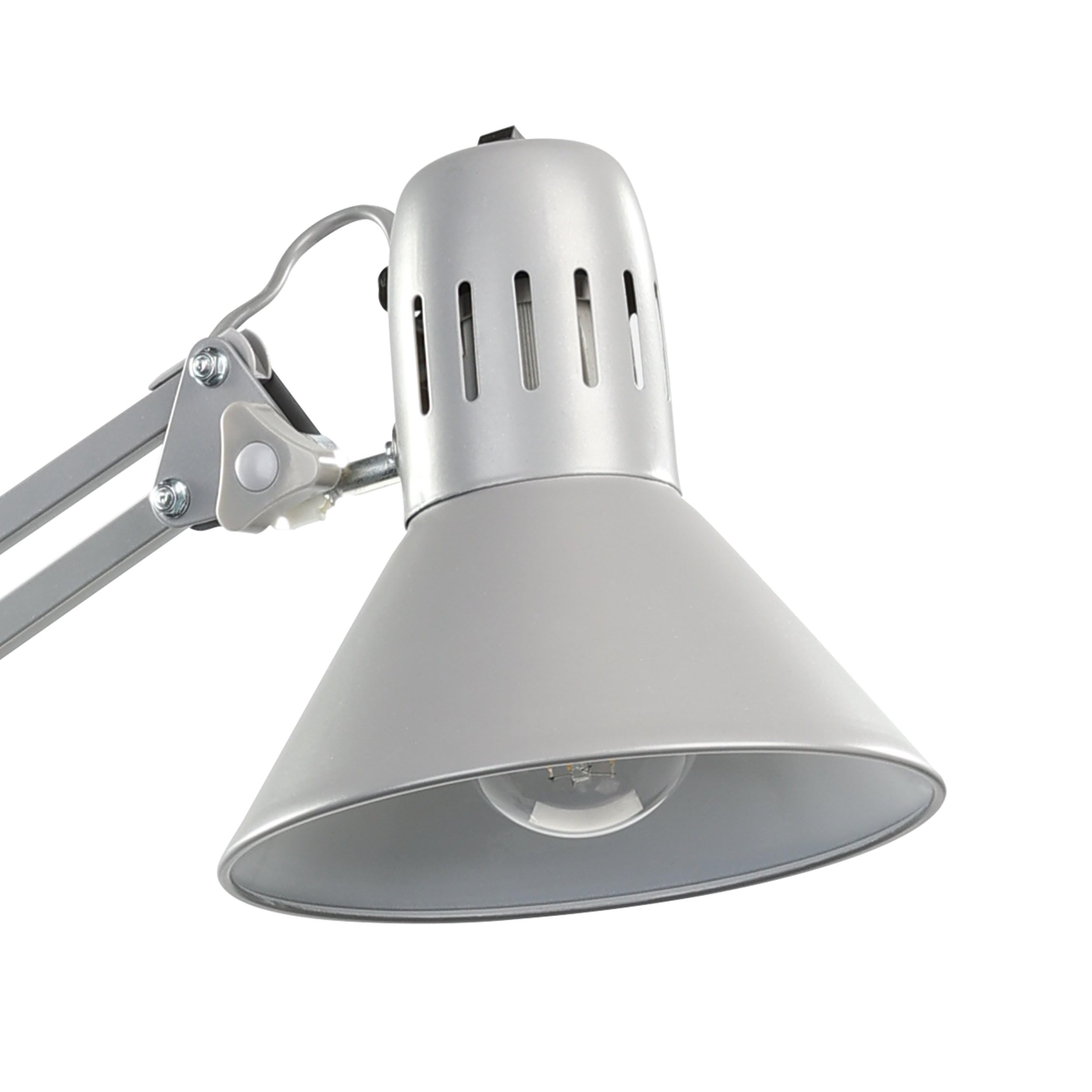 EGLO Lampa stołowa Firmo, 1-płomienna lampa zaciskowa vintage | industrialna, retro, biurkowa ze stali i tworzywa, zacisk srebrny, włącznik, oprawka E27