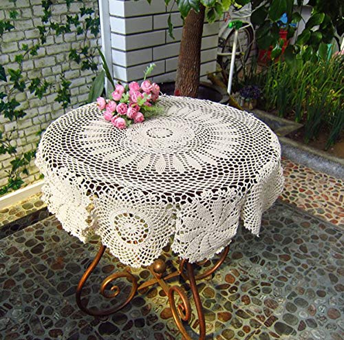 Damanni Cotton Handmade Crochet Lace Tablecloth Doilies Doily,Round,Beige,35 Inch